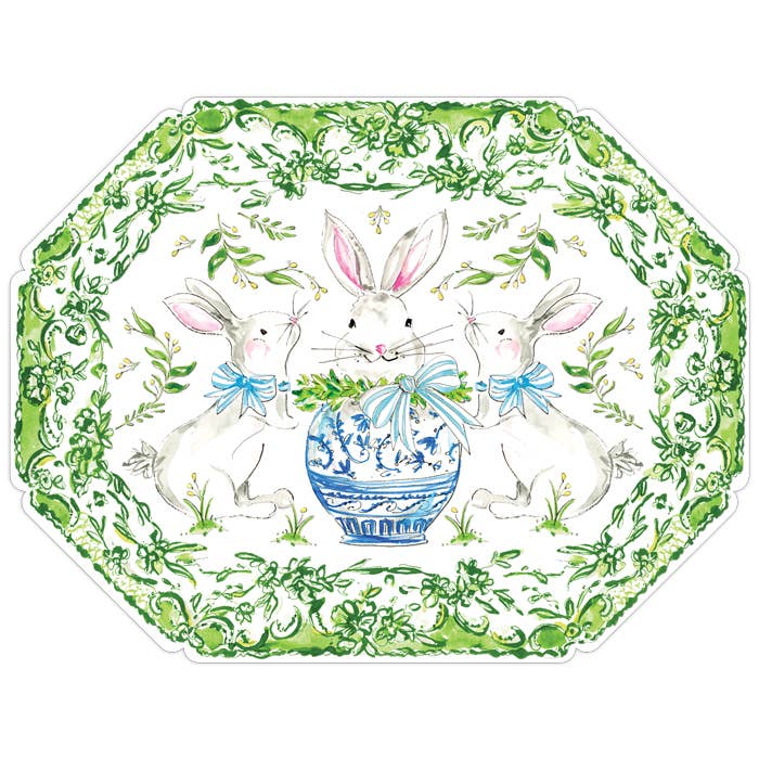 Handpainted Bunny in Chinoiserie Pot Posh Die-Cut Placemat