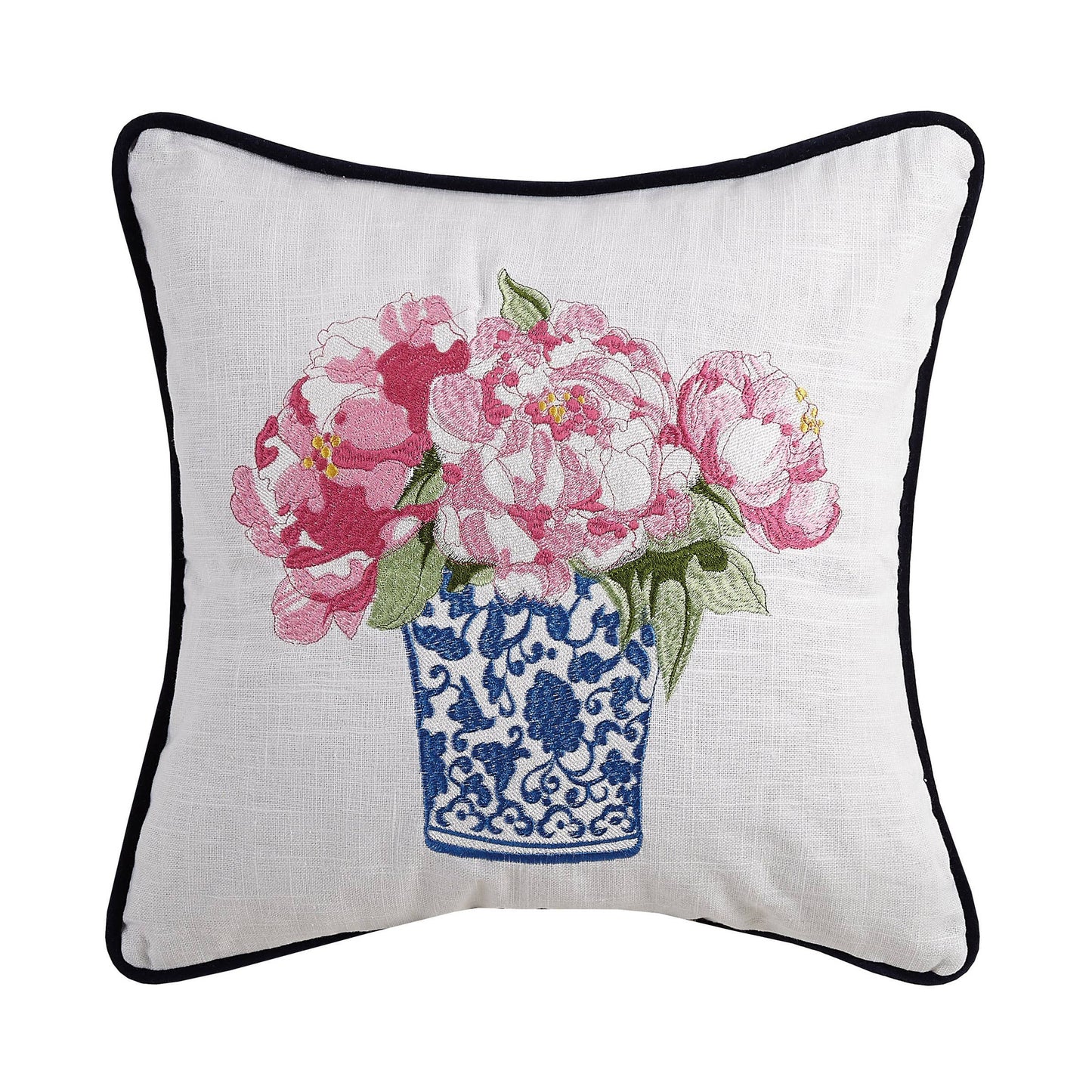 Pretty In Pink Flower Embroidered Pillow