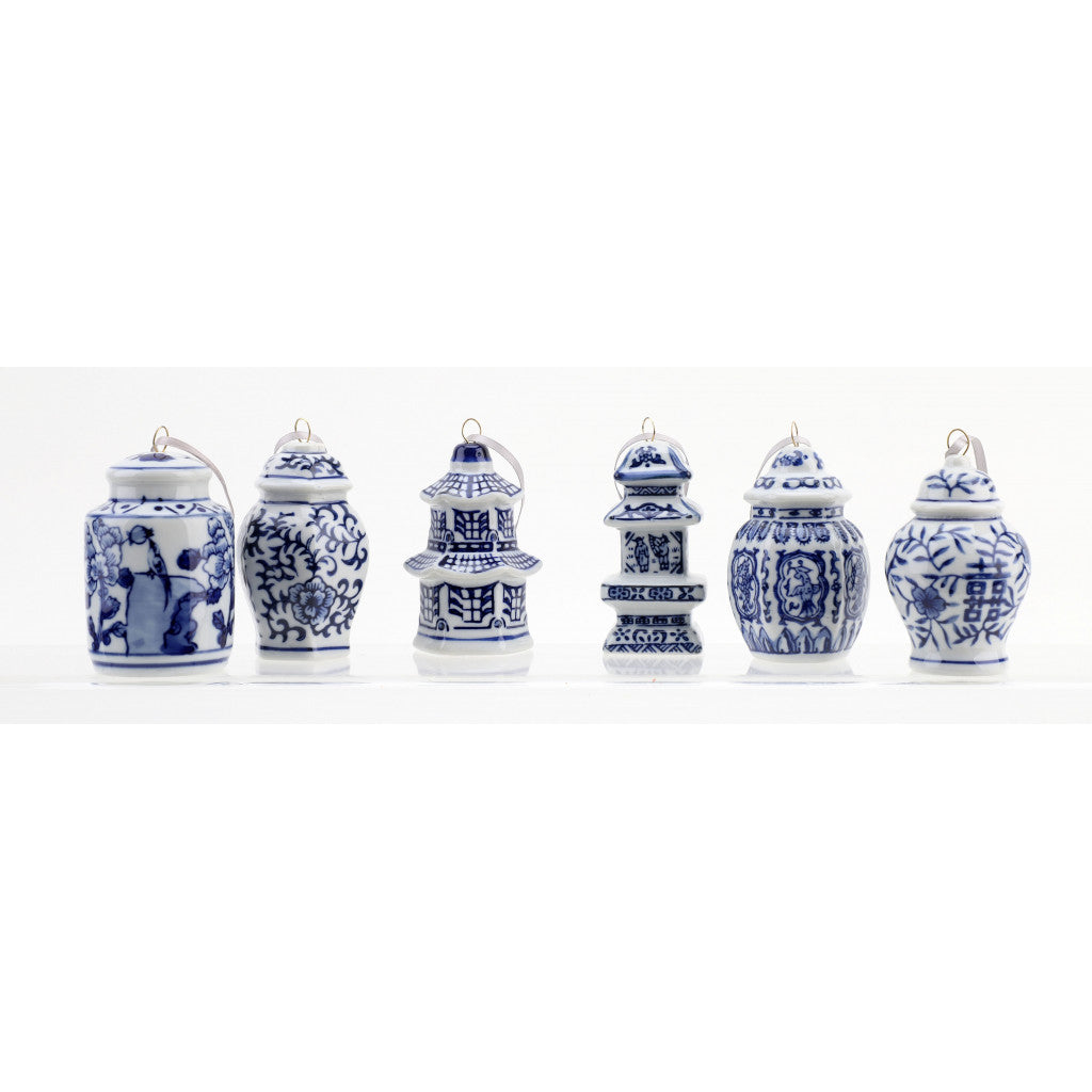 Chinoiserie Set of 6 Ornament Jars and Pagodas