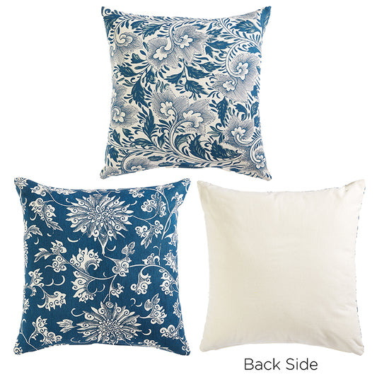 Blue Floral Pillows, Set of 2