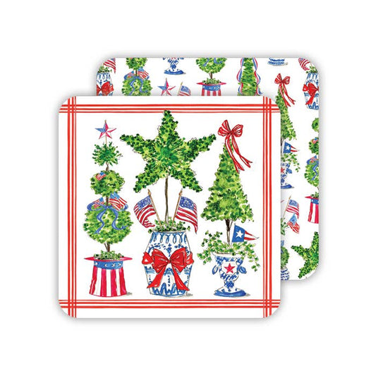 Handpainted Patriotic Topiaries Paper Coaster
