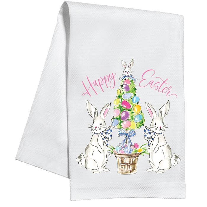 Bunnies with Easter Egg Topiary Kitchen Towel