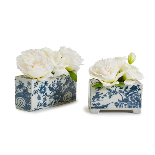 Blue and White Flower Brick Vase