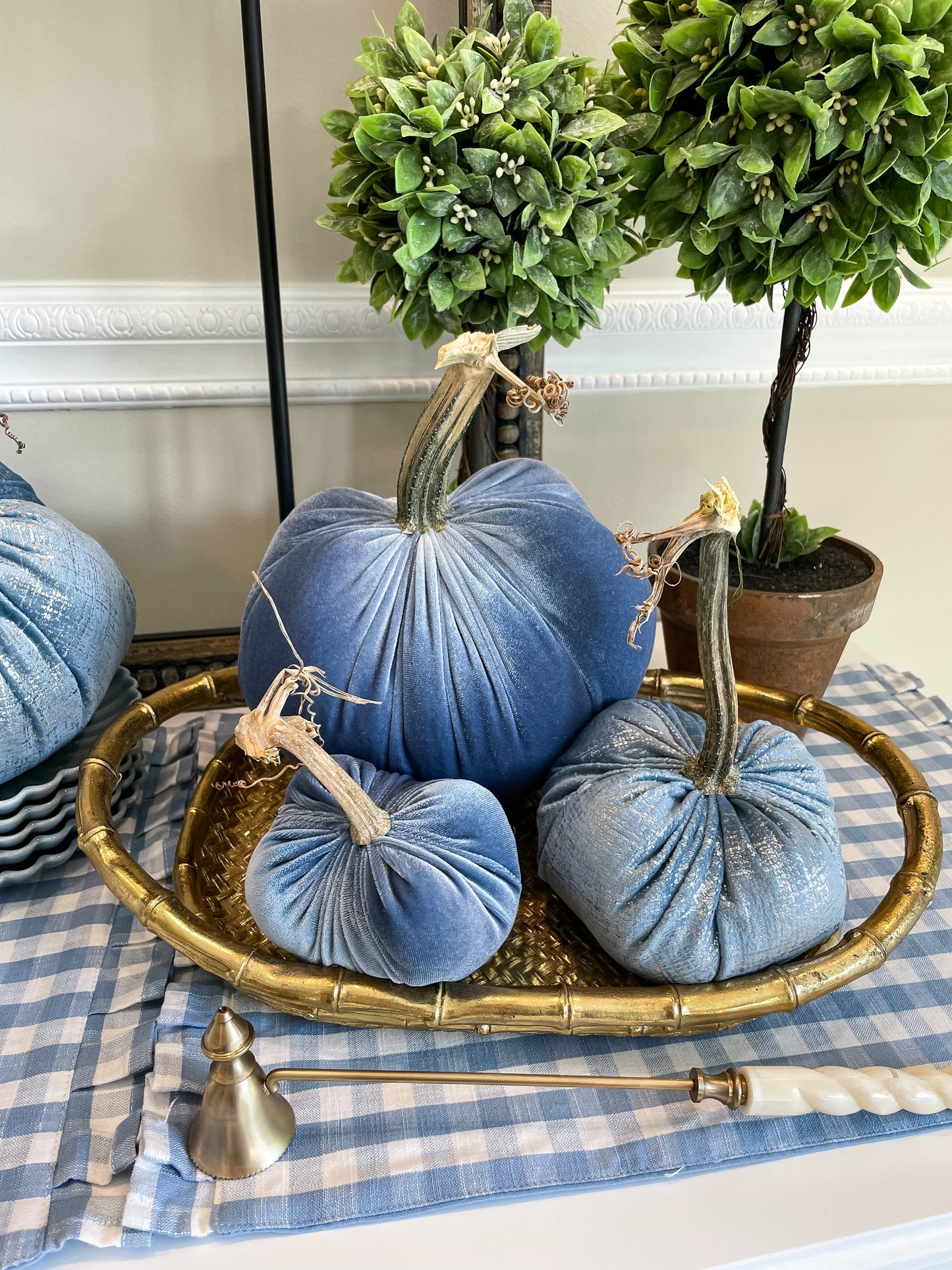 Slate Blue Velvet Pumpkins