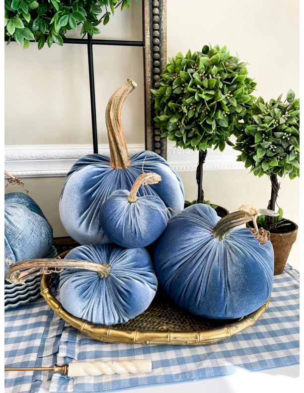 Slate Blue Velvet Pumpkins