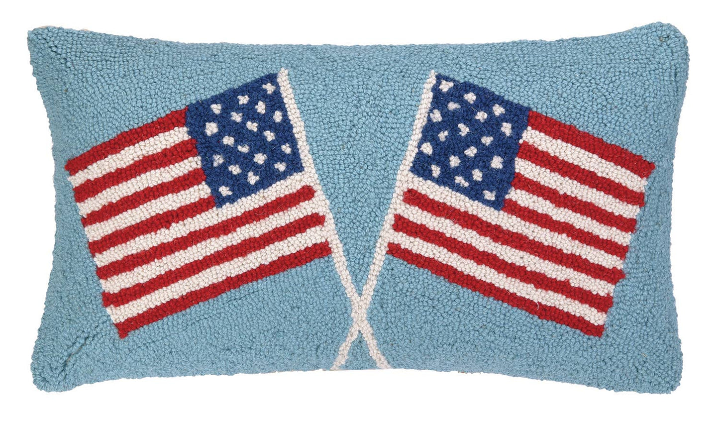 Double American Flags Hook Pillow