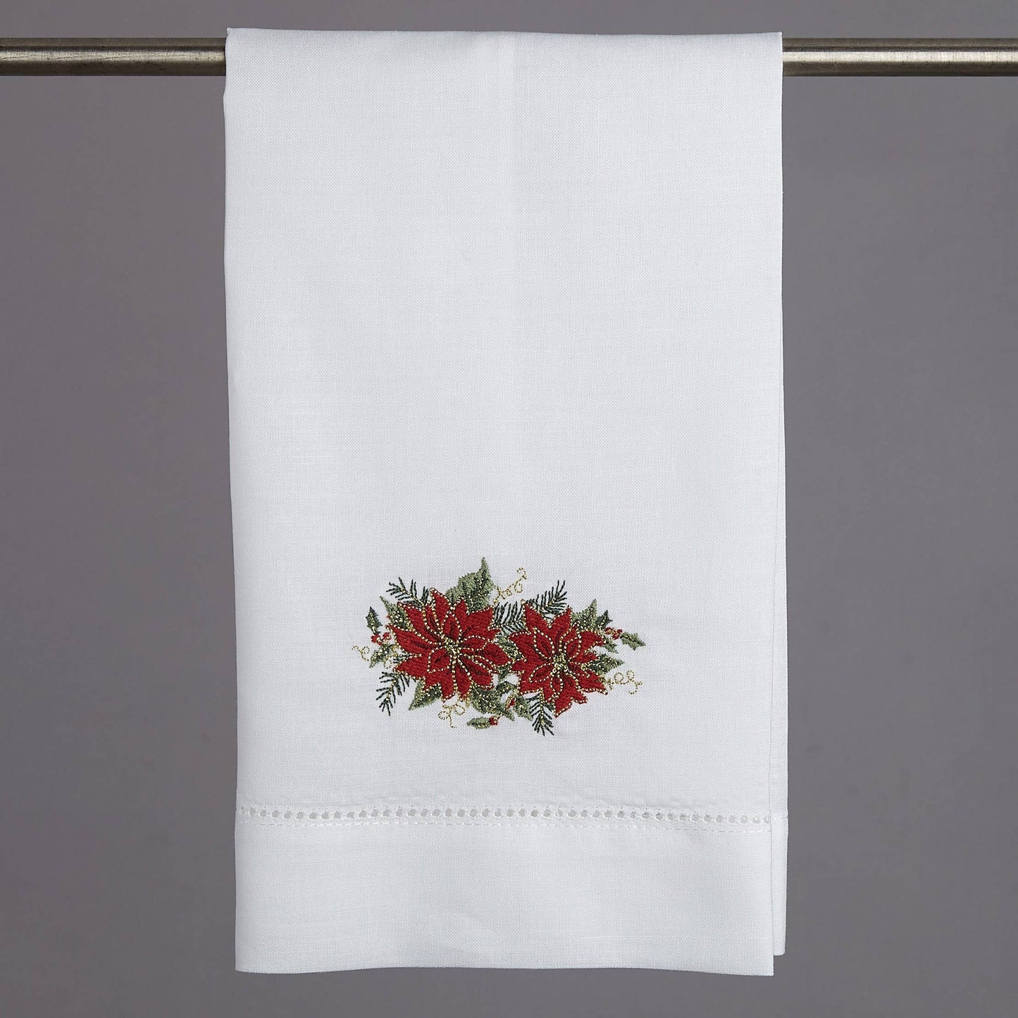 Poinsettia Embroidered Guest Towel