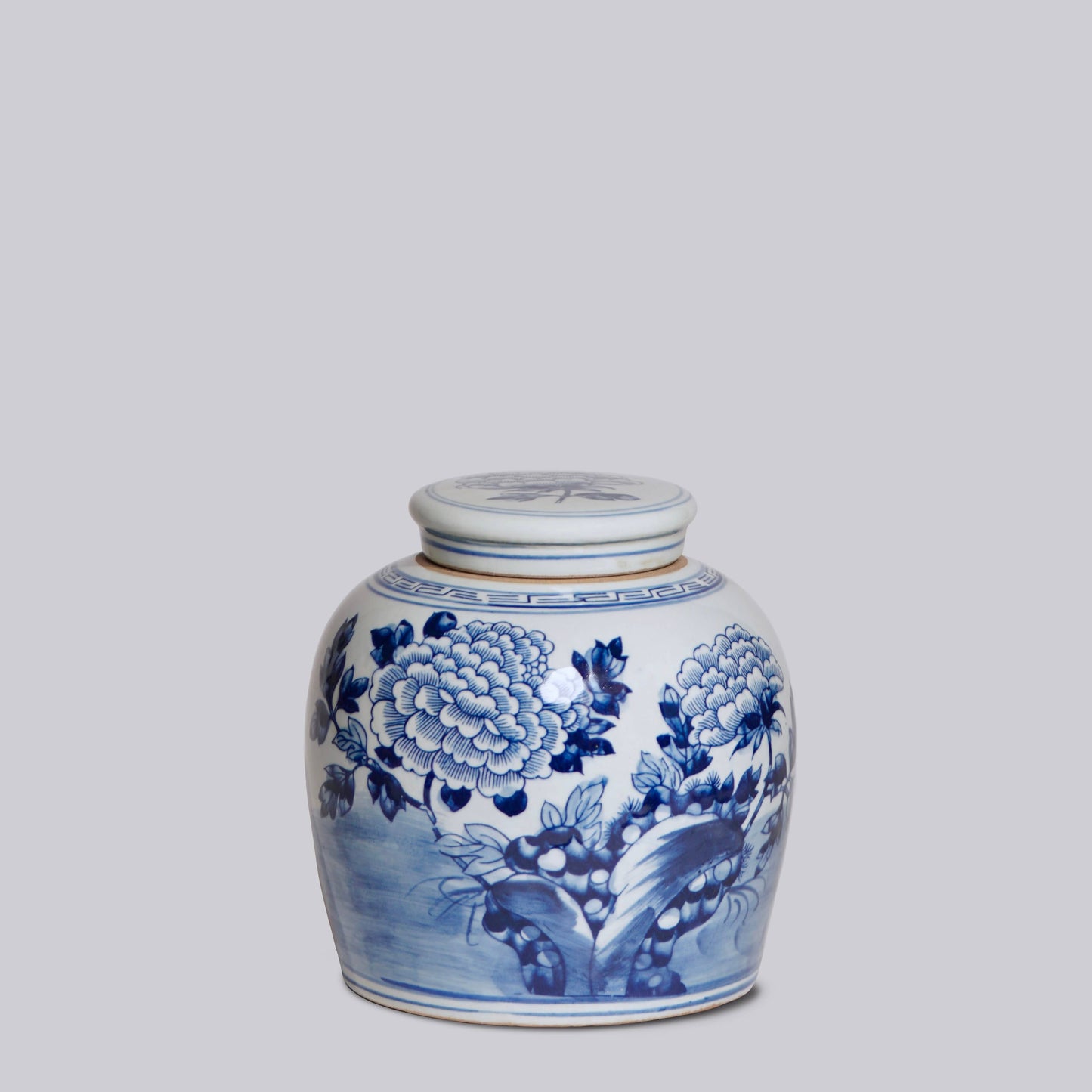Peony Blue & White Porcelain Jar