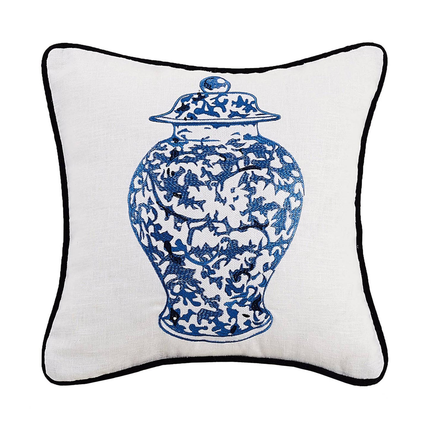 Chinoiserie Vase With Lid Embroidered Pillow