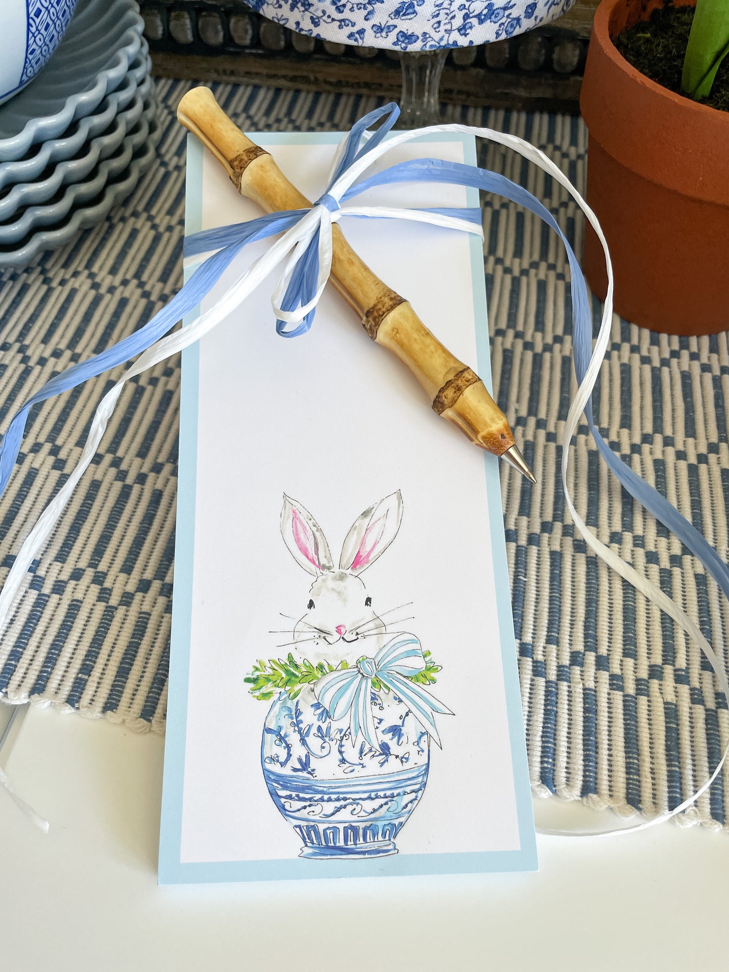 Bunny in Chinoiserie Pot Notepad & Pen