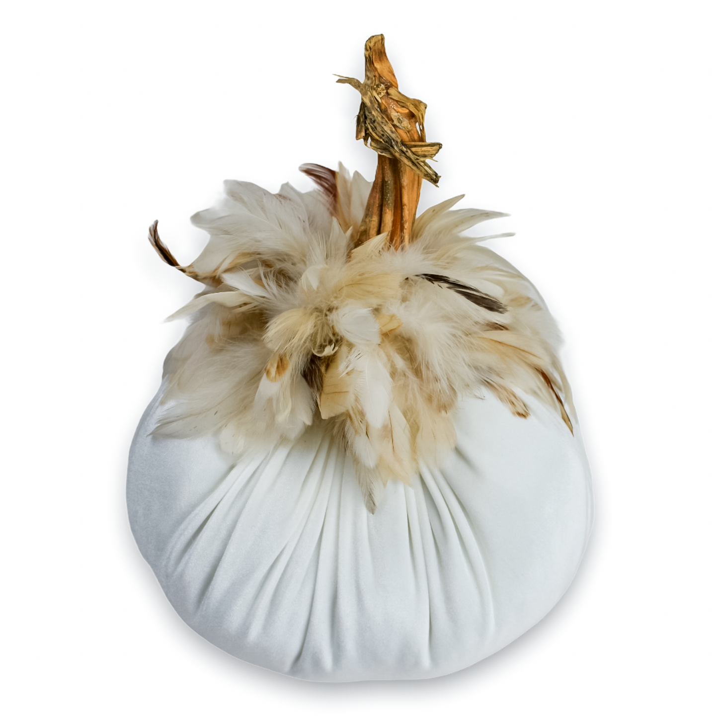 Velvet Pumpkins with Rooster Schlappen Feathers
