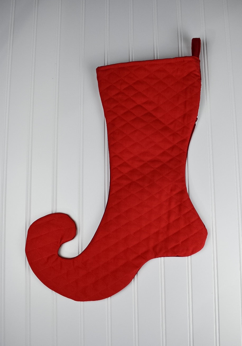 Red Velvet Christmas Stocking with White Lace Trim