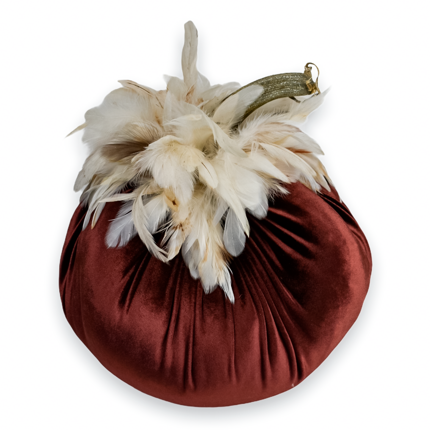 Velvet Pumpkins with Rooster Schlappen Feathers
