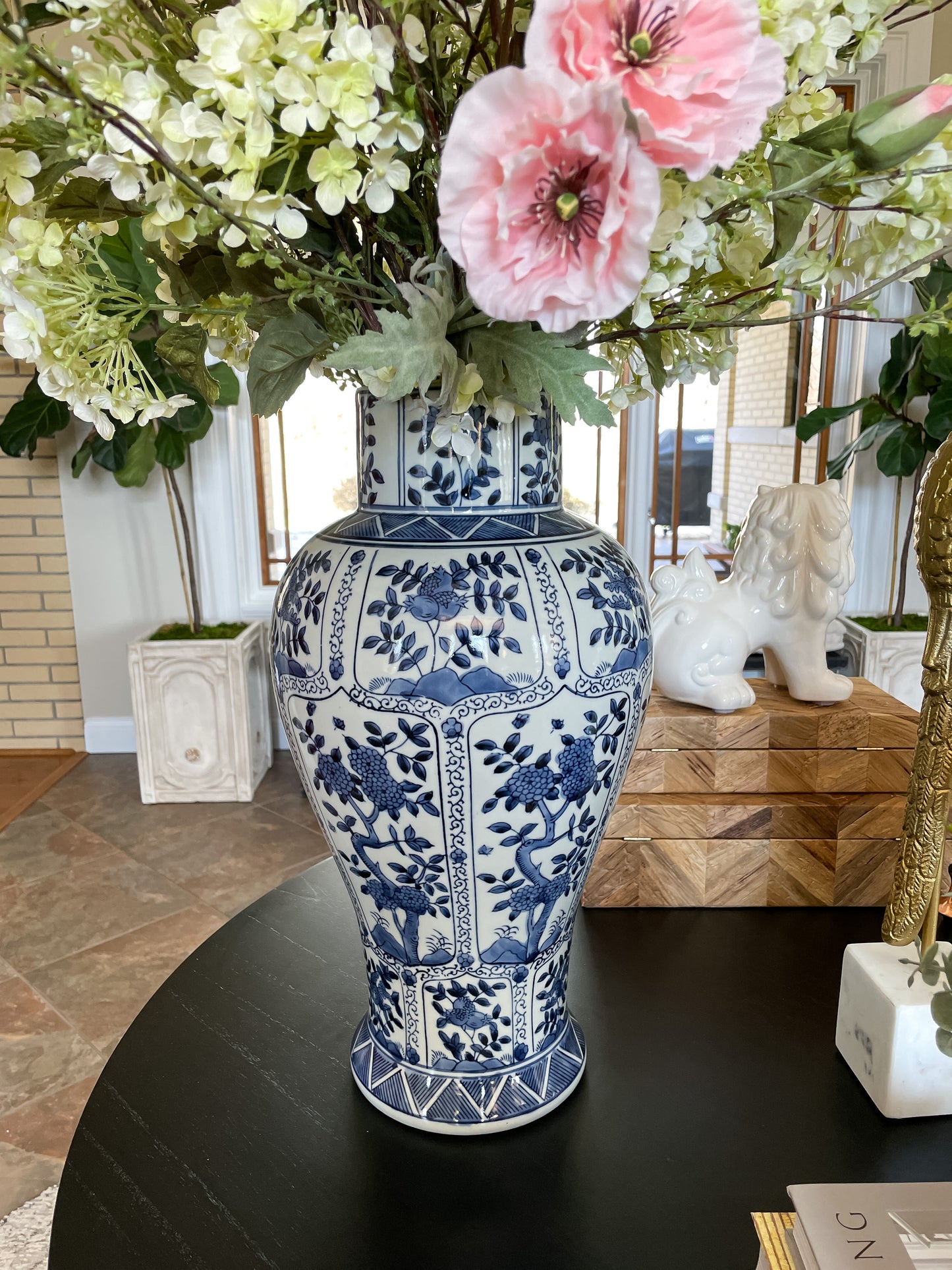 Blue and White Chrysanthemum Flower Covered Temple Jar