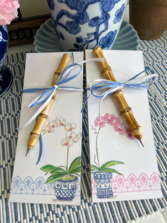 Potted Orchid Notepad & Bamboo Pen