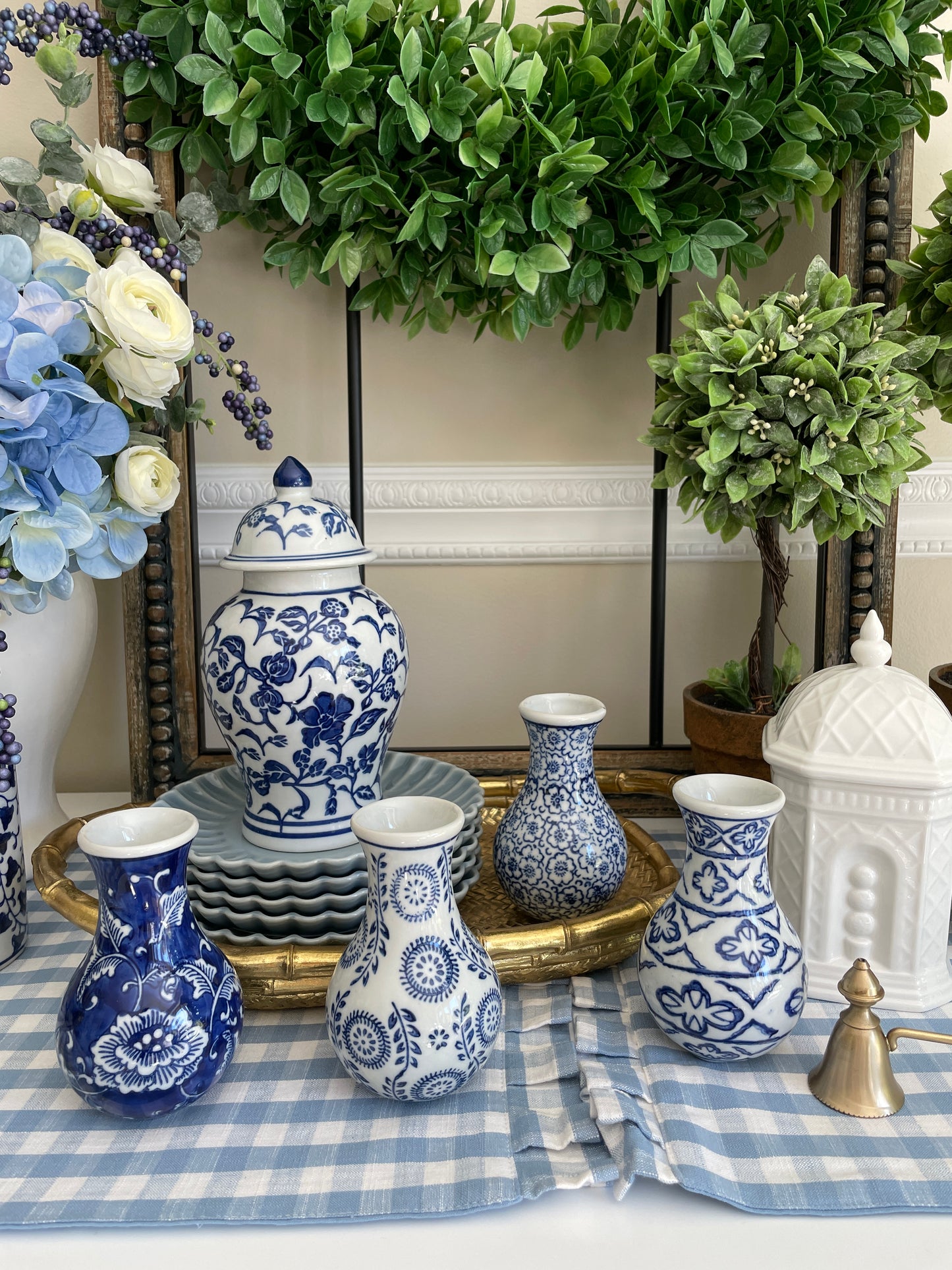 Blue and White Bud Vase, Set of 4