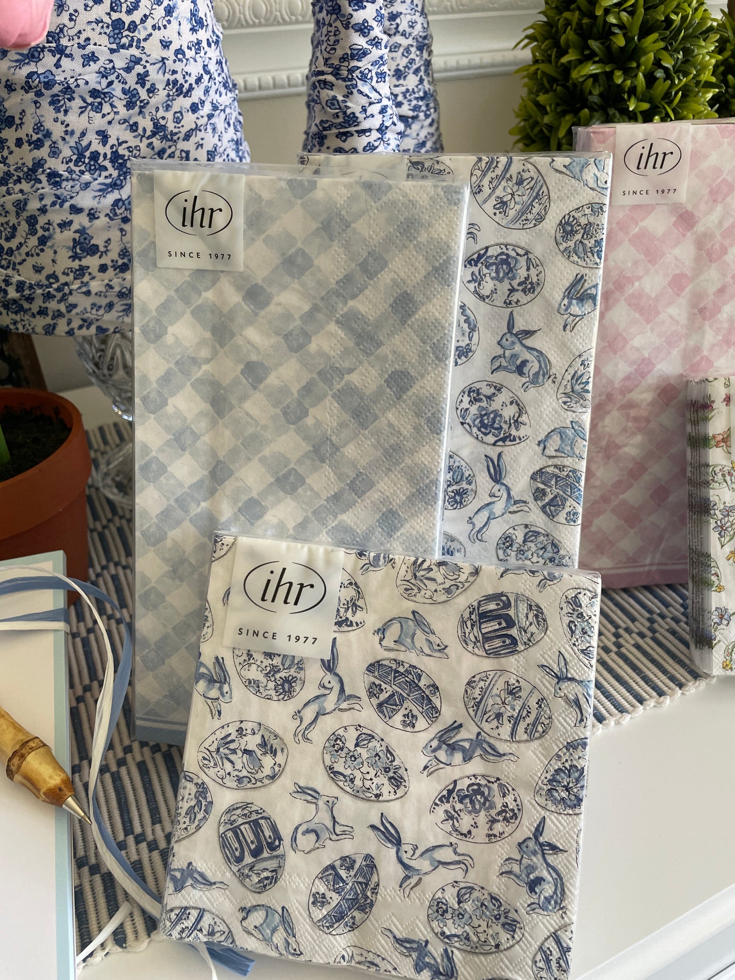 Blue And White Eggs With Bunnies, Cocktail Napkins