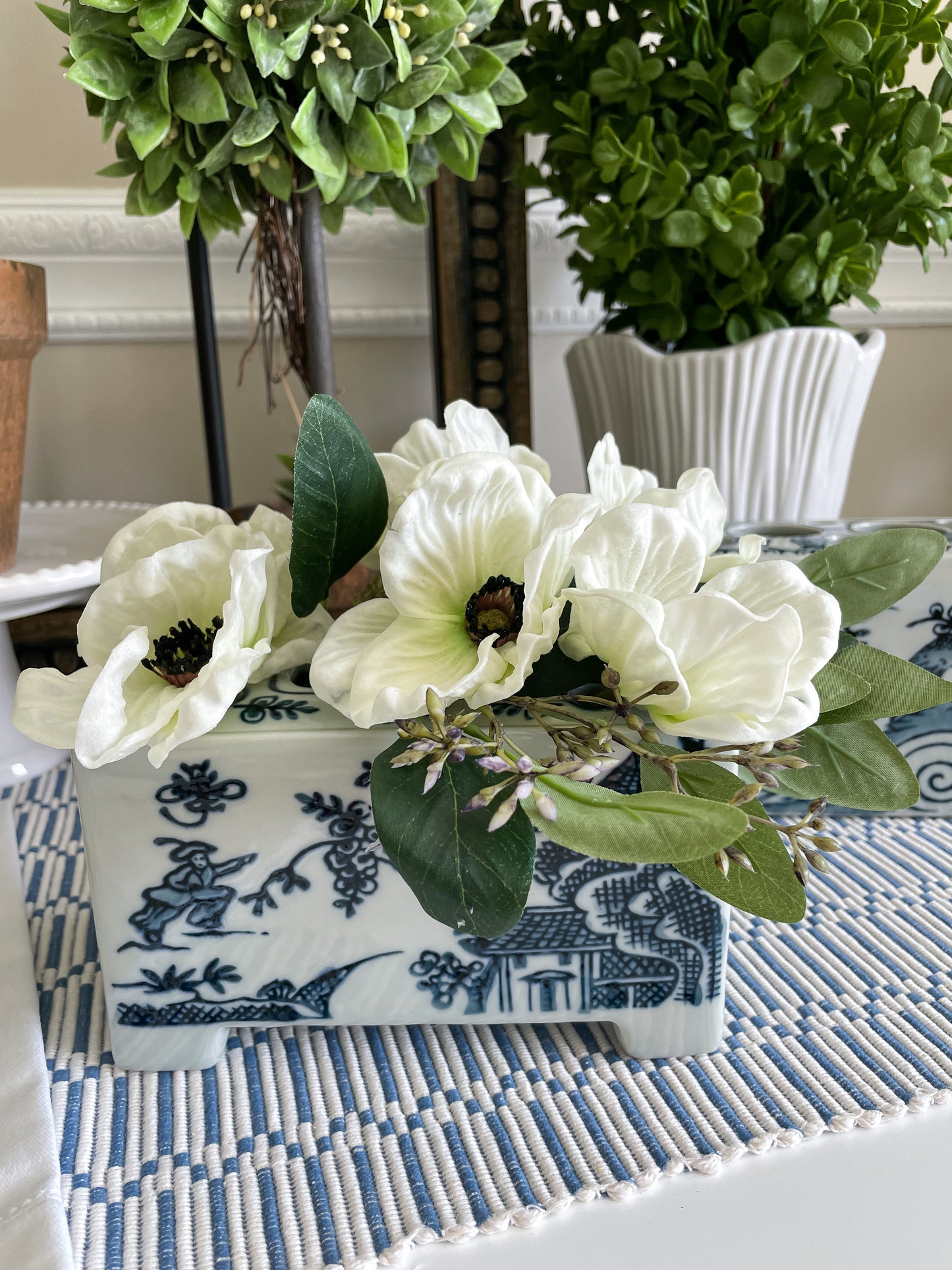 Blue and White Flower Brick Vase