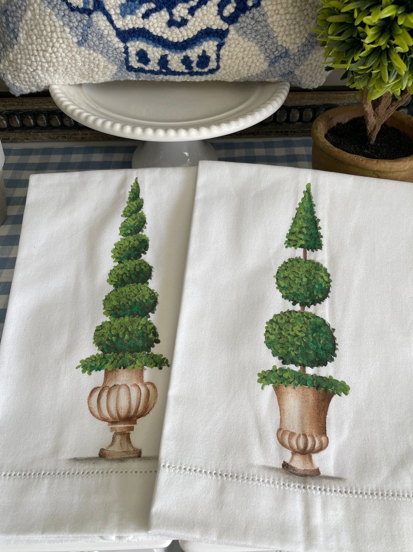 Handpainted Topiary Guest Towels