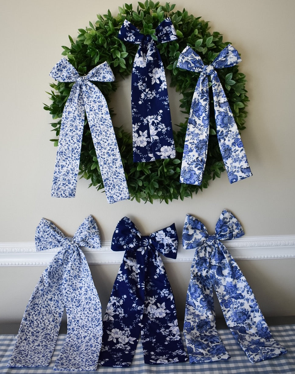 Blue and White Flower Bows
